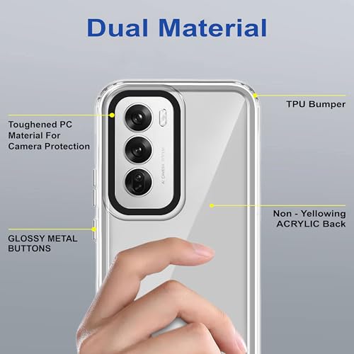 Image of Zapcase Back Case Cover for Oppo Reno 12 5G | Compatible for Oppo Reno 12 5G Back Cover | Case Cover with Camera Protection | (TPU + PC | Transparent)