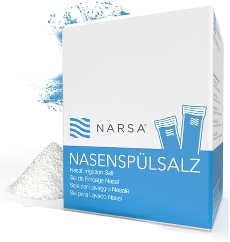 NARSA Sal para lavado nasal de 60 unidades – Pack de 60 bolsas de sal nasal para ducha nasal – Sal de lavado nasal sin conservantes – 60 bolsas de 2,25 g de sal para lavado nasal – Fabricado en