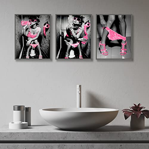 Luodroduo Fashion Wall Art Bathroom Decor Prints Set Of 6 Pink Glam Glitter Tissue Canvas Posters Pictures Photos Funny Modern Women Bathroom Toilet Artwork Wall Black And White (8"X10" Unframed) #TOP6
