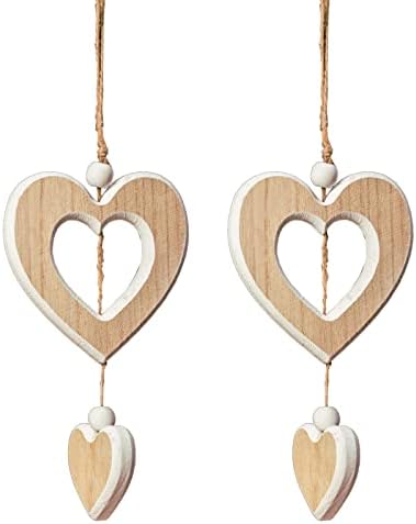 Heart-shaped Wooden Decorative Hanging Handmade Hearts Ornaments for Wedding Party Valentine Christmas Home Decoration Car Decor (#5, 2Pcs)