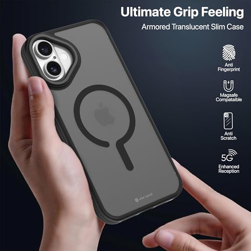 Image of eller sante Elementrix Back Cover Case for iPhone 16 Plus Scratch Resistant Camera Screen Protector TPU Shockproof 10ft Drop Protection Support Mag-Safe Wireless Charging- Black