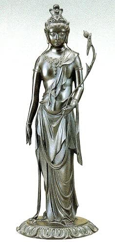 置物 聖観音像 蓮台付 高村光雲原型 銅製 桐箱 幅8×奥行8