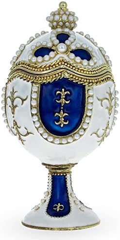 Miniatura 7 de BestPysanky Huevo de Pascua inspirado en la realeza de perlas en esmalte blanco, 3.75 pulgadas