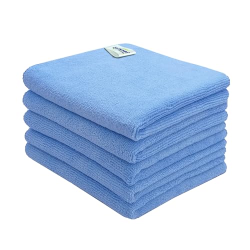 Image of SOFTSPUN Microfiber Highly Absorbent Lint and Streak Free Multipurpose Cleaning Cloths for Kitchen Car Window Stainless Steel Silverware 340 GSM Sky Blue 50X50 cms Set of 5 Pieces.