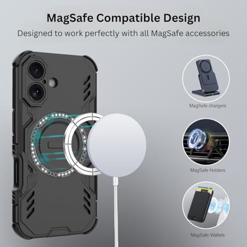 Image of Back Cover Case for Apple iPhone 16 | 360 Protection Mobile Phone Case Mag-Safe | Camera Protection | i Phone 16 Covers | iPhone16 - Black TPU+PC
