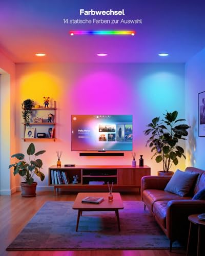 DUSKTEC LED Einbaustrahler RGB mit Fernbedienung, LED Spots 230V 3er Set, IP44 Einbauspots Flach Weiß 7 Watt, Deckenspots Dimmbar mit Farbwechsel, Spots Deckenleuchte Bunt, 68mm-85mm Lochmaß