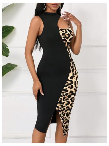 Image of GORGLITTER Women's Cheetah Leopard Print Bodycon Midi Dress Patchwork Y2K Summer Going Out Cocktail Church Sundress 2026
