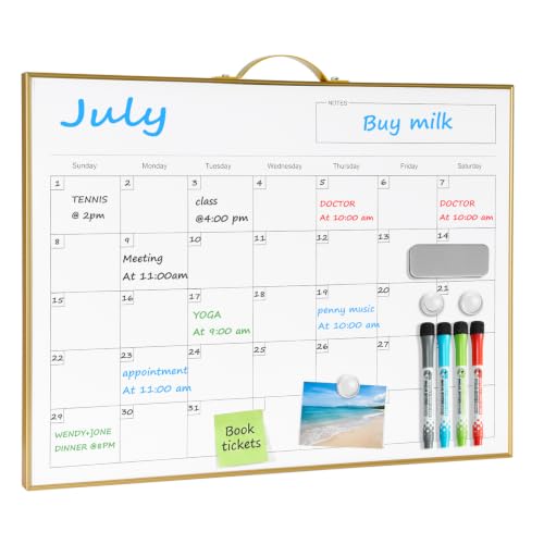 Image of TSJ OFFICE White Board Calendar - 12 X 16 Inches Magnetic Dry Erase Board Monthly Calendar, Double Sided Whiteboard with a Handle, to Do List Notepad for Office, Home, School, Gold Aluminum Frame