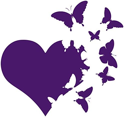 Heart with Butterflies Flying Away Vinyl Decal Sticker Car Window Bumper Die Cut 6-Inches Premium Quality UV Resistant Laminate (6-Inches, Purple) JMM00265PRPL6