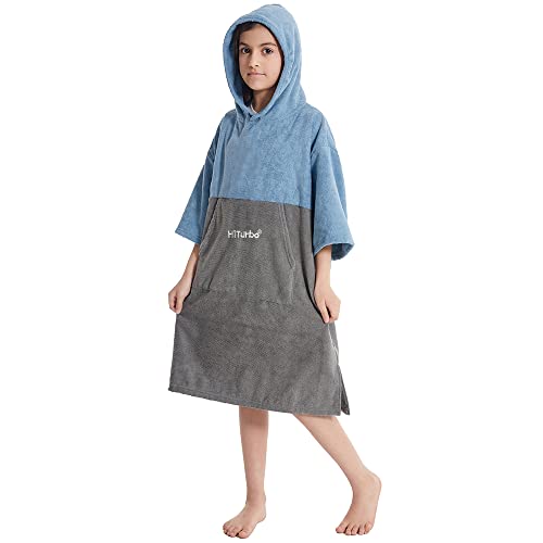 Hiturbo TOWEL ROBE-BLUE/GREY Kids Changing Towel Robe: Absorbent Quick Dry Surf Poncho thumb #4