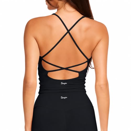 Danysu Sculpt Débardeurs d'entraînement pour femmes Dos nu Soutiens-gorge de sport longue ligne à bretelles rembourrés Haut de yoga, Taille XL