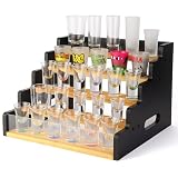 5-Tier Shot Glass Holder, Solid Wood Shot Glass Storage Rack with Acrylic Baffle Display Rack, Storage Holder for Tiered Perfume,Spice And Toy Figure