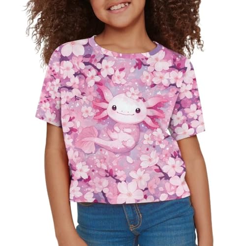 Image of Girl Crop Top Shirts for Summer Cute T Shirts Short Sleeve Tees for Kids 5-16