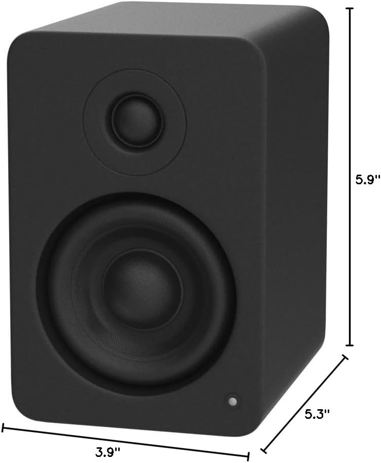 Diagram showing the dimensions of the Kanto YU2 speaker: 5.9 inches high, 3.9 inches wide, and 5.3 inches deep.