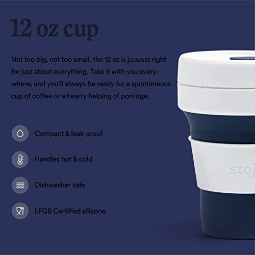 Stojo On The Go Coffee Cup | Pocket Size Collapsible Silicone Travel Cup – Indigo Blue, 12oz / 355ml | No Straw Included