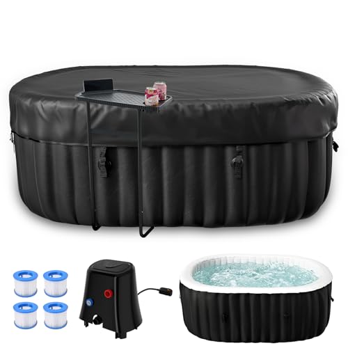Mosener 75' X 47' X 25' Hot Tub, 1-2 Person Inflatable Hot Tub, Oval Portable Blow Up Bathtub with Side Table, Outdoor Spa with 100 Bubble Jets and Heater Pump, Filter