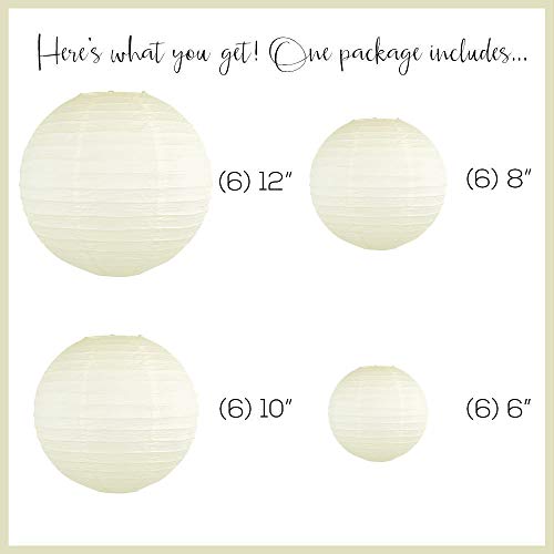 Just Artifacts Decorative Round Chinese Paper Lanterns 24Pcs Assorted Sizes (Color: Ivory) #TOP1