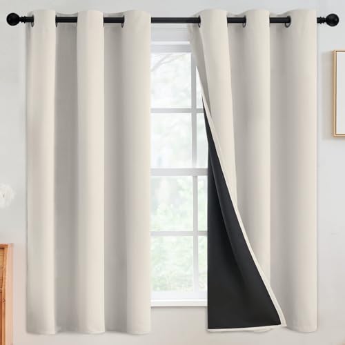 Image of SimpleHome Cream 100% Blackout Curtains Room Darkening Living Room 63 Inch