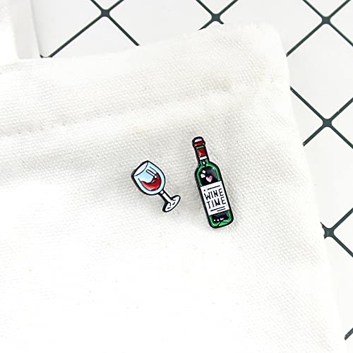 Image of Mini Red Wine Bottle Small Cup Brooch Pin for Women Girls Men Fashion Enamel Cartoon Lapel Pins Cute Dress Accessories Unisex Birthday Party Jewelry Dainty for Friend 2 Pcs