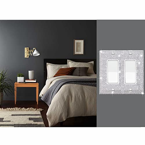 Image of 2 Pcs Shiny Silver Rhinestones Wall Plate Cover Switch Plate Covers Cover Light Switch Cover Switch Cover Decorative Electrical Outlet Cover Plates Outlet Covers Bling Switch Cover 2 Gan