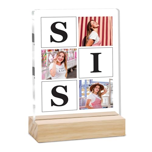 Image of Giftplease Customized Photo Frame with Text & Wooden Stand | Personalised Printed Photo Frame Gift for Sister | Birthday, Tabletop D cor | Customized Photo Gift (6x8 Inches) SIS 03