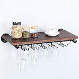 Industrial Pipe Shelving Hanging Stemware Racks,Rustic Wall Mounted Wine Rack with 5 Glass Holder,24
