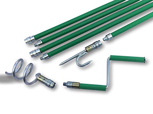 Kit déboucheur canalisations | Ø 70 mm | Débouchage ou curetage par rotation avec manivelle | System kiblok cannes vertes 6,60 mètres | Queue de cochon et harpon |...