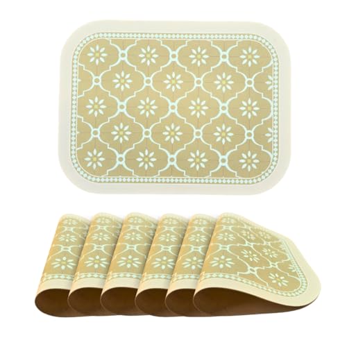 Image of Faux Leather Dining Table Placemats | Heat Insulation & Stain Resistant Waterproof Non Slip Dinner Table Mats | Perfect for Home, Kitchen, Restaurant, Office (Mustard, Set of 6)