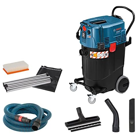 Bosch Professional Nass-/Trockensauger GAS 55 M AFC (inkl. Fugendüse, 35 mm Ø, Entsorgungssack, Krümmer, Bodendüsen-Set, 1 x PES-Flachfaltenflter, 3 x 0,35 m Saugrohr, Schlauch 5 m mit Werkzeugmuffe) Cover