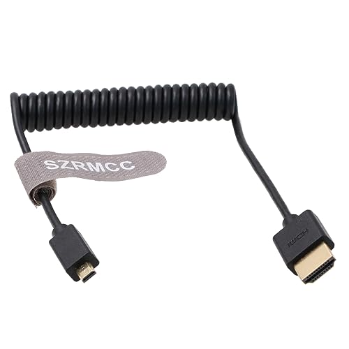 SZRMCC Câble spiralé micro HDMI à angle droit vers HDMI Full HDMI haute vitesse pour caméscopes Canon Sony DSLR Caméscopes Appareil photo Moniteur ATOMOS (câble spiralé droit)