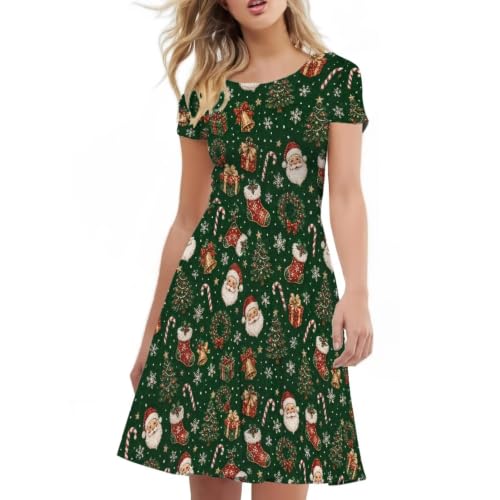 Image of Forchrinse Summer Dresses for Women Crew Neck Short Sleeve Midi Dress Casual Beach Vacation Sundress