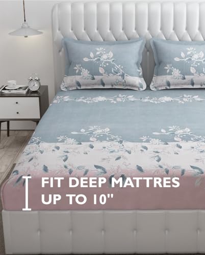 Image of Fresh From Loom King Size Floral Print Microfiber Bedsheet Set - 240 TC, Anti Fade, Includes 2 Pillow Cover (90 x 95 inch| Grey, Walnut)
