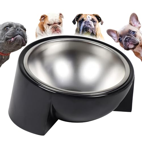 Tilted Dog Bowl for Flat-Faced & Senior Dogs, 15° Slanted Stainless Steel Dog Food Bowl, Elevated Pet Feeder for Small & Medium Dogs, Comfortable Eating Design (Black, M (420 ML / 1.5 Cups))