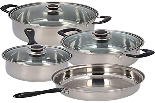 Santa Ana Hg127 Batería De Cocina 7 Piezas: Cazo Ø16 Y Cacerolas Ø18 Respectivas Tapas, Y Sartén Ø24 Cm, Acero Inoxidable