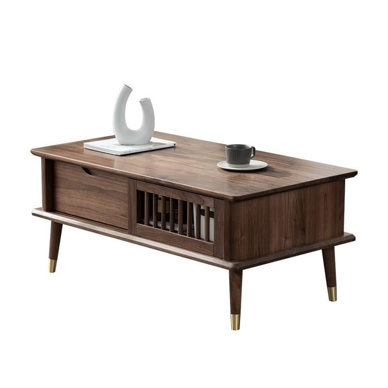 Mesa auxiliar pequeña de nogal negro, madera maciza con almacenamiento, muebles modernos para el hogar, mesa auxiliar versátil para sala de estar y reuniones pequeñas