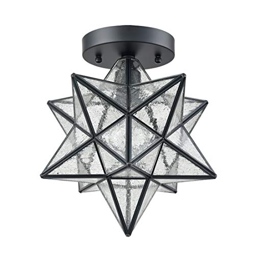 AXILAND Moravian Star Light Flush Mount Ceiling Light with Seeded Glass Shade Black for Living Room Bedroom Bathroom Hallway - Image 5