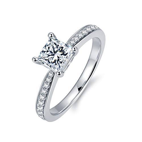 Hafeez Center Moissanite Rings 4-Prong Set 1Ct Princess Shape Solitaire D Color Vvs Moissanite Engagement Ring For Women (7.5, Moissanite) #TOP4