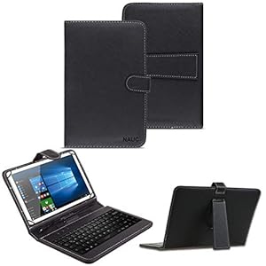 NAUC Keyboard Micro USB Tastatur für 10-10.1 Zoll Tablet QWERTZ Tastatur Schutzhülle Kunstleder Standfunktion Magnetverschluss, Tablet Modell für:Smartbook S10