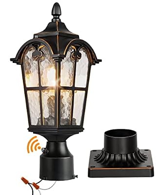 Hardwired 120V Dusk to Dawn Outdoor Post Light Black Roman, Waterproof Aluminum Pole Light Fixture with Pier Mount Base, Exterior Lamp Post Lantern Head with Clear Glass for Garden Yard Patio Pathway