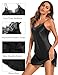Marvmys Womens Silk Lingerie Satin Lace Nightgown V Neck Chemise Slip Dress Sleepwear Black