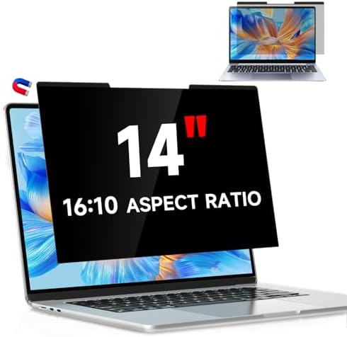Magnetischer Laptop Blickschutzfolie 14 Zoll 16:10 Seitenverhältnis | Abnehmbarer Anti Spy Blaulicht Blickschutzfolie, 14" blendfreier Sichtschutzfolie Displayschutz für Lenovo HP