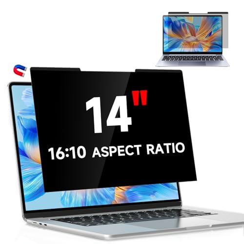Magnetischer Laptop Blickschutzfolie 14 Zoll Seitenverhältnis 16:10, Anti Spy Blaulicht Blendfrei Sichtschutzfolie für Lenovo HP Dell Acer Asus, Abnehmbarer 14' Displayfilter