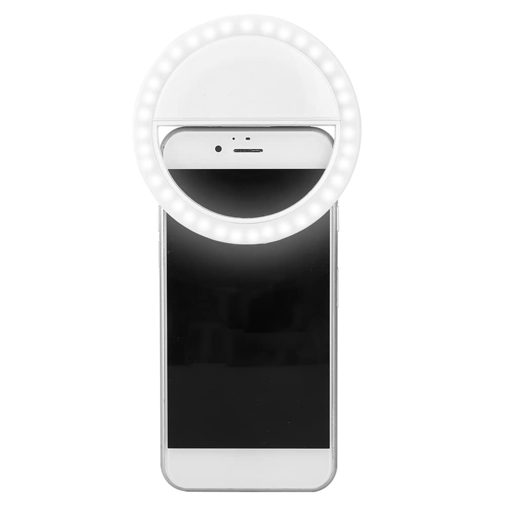 Vbestlife Pierścień świetlny do selfie, LED mini przenośny pierścień świetlny 3 poziomy jasności świecący okrągły klips do lampy telefonu komórkowego oświetlenie nocne (białe)