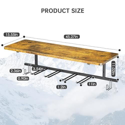 Lieberen Snowboard Wall Mount,Ski Wall Mount Can Bear Weight Of 400 Pounds,Ski Rack With Wooden Shelf,Ski Rack For Garage Wall Holds 12 Pairs,Snowboard Rack Size 45.27‘L’15.55‘W’Inch. thumb #1
