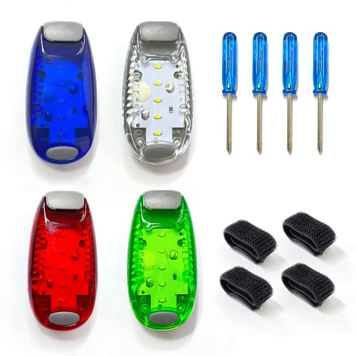 ZWZNBL Paquete de 4 Luces de Seguridad, Luces estroboscópicas con Clip para Correr por la Noche, montañismo, Ciclismo, Rojo, Blanco, Azul, Verde