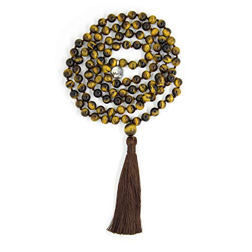 MeruBeads - Premium Mala Beads Necklace Tiger's Eye Yellow Japa Mala - Tigers Eye Mala Necklace - Mala Beads for Men - Meru Beads - Mala Beads 108