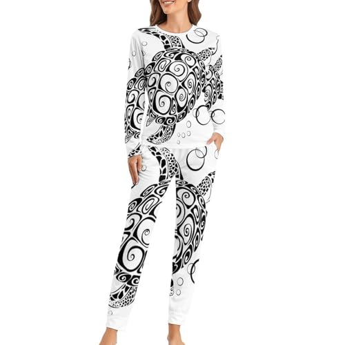 Pyjama femme ensemble premium t-shirt manches longues et pantalon Tortue Noire