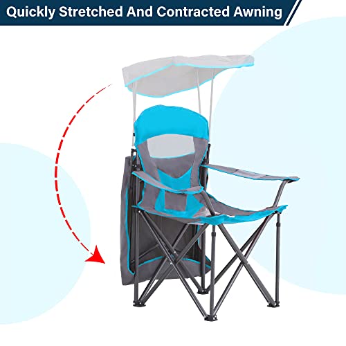 High Point Sports Camping Chairs With Shade, Heavy Duty Canopy Lounge Chair Sunshade Hiking Travel Chair With Cup Holder For Outdoor, Camping, Beach And Patio, Enamel Blue #TOP4