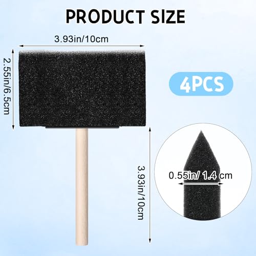 4 Stück Schaumstoff Pinsel, Schwammpinsel Schaumstoffpinsel Set 4 Zoll Waschbare, Hartholz Griffe Schaum Pinsel Malerei für Malerei, Zeichnen, Finishing Handwerk Färbung