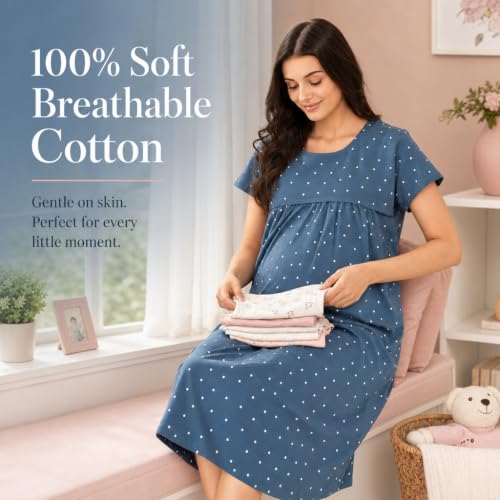 Image of AV2 Women's Cotton Floral Calf Length Maternity Nighty